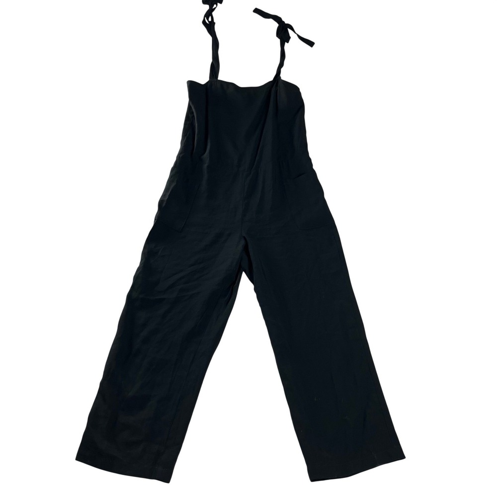 1.State Black Tie Strap Jumpsuit Small Wide Leg Cropped Minimalist